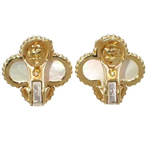 Vintage Alhambra Earrings, Mother-of-Pearl, Yellow Gold (K18YG), Accessory, Jewelry, Flower Motif, Clover
