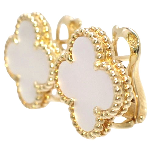 Vintage Alhambra Earrings, Mother-of-Pearl, Yellow Gold (K18YG), Accessory, Jewelry, Flower Motif, Clover