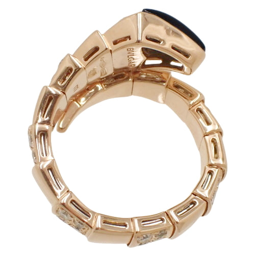 Serpenti Viper Ring, Diamond/Onyx, 347720 (current as of October 2024), 18K Pink Gold, PG, Accessory, Jewelry, Single Coil, Snake Motif, Size 14 (54)