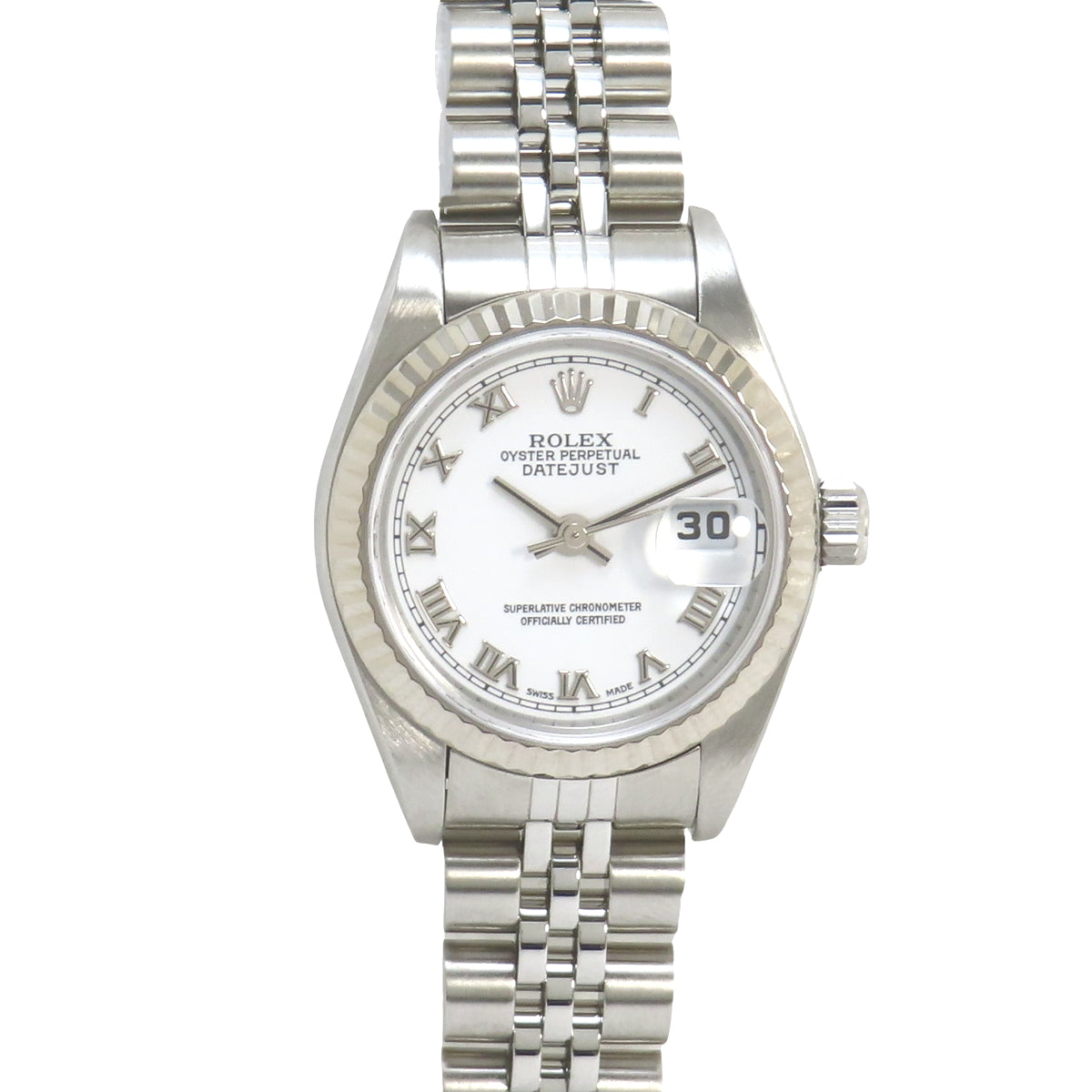 【保証書付】79174 デイトジャスト WG/SS ステンレス F番(2003~2004年) 自動巻き 2005年1月購入 ホワイト シルバー