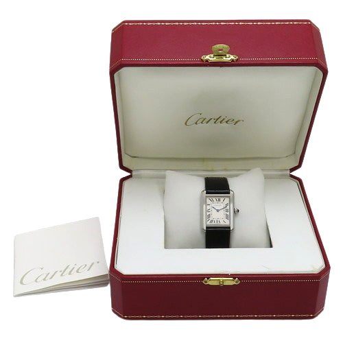 Tank Solo SM W520005 SS Stainless Steel/Leather Quartz White Black