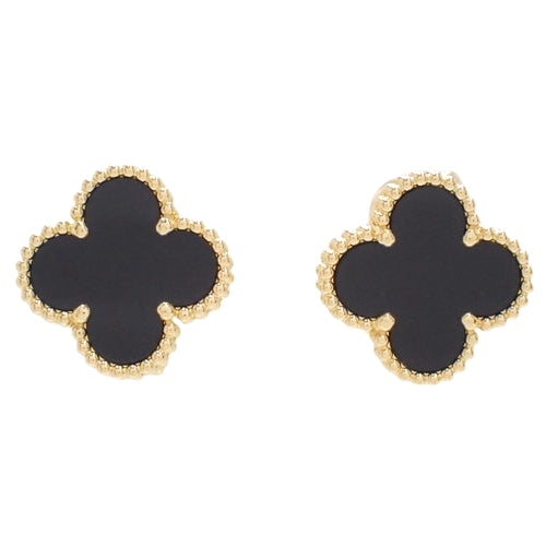 Vintage Alhambra Earrings, Onyx, Yellow Gold (K18YG), Accessory, Jewelry