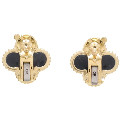 Vintage Alhambra Earrings, Onyx, Yellow Gold (K18YG), Accessory, Jewelry