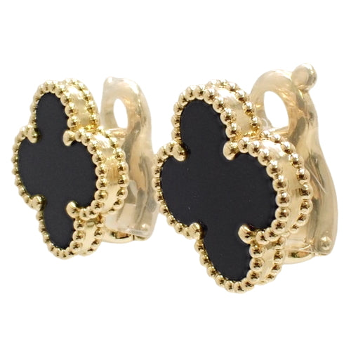 Vintage Alhambra Earrings, Onyx, Yellow Gold (K18YG), Accessory, Jewelry