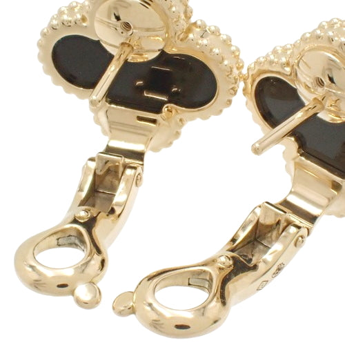 Vintage Alhambra Earrings, Onyx, Yellow Gold (K18YG), Accessory, Jewelry
