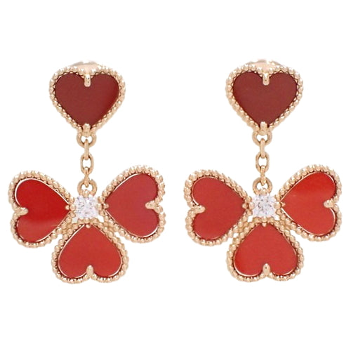 Sweet Heart Earrings, Carnelian/Diamond, Pink Gold (K18PG), Alhambra Swing.
