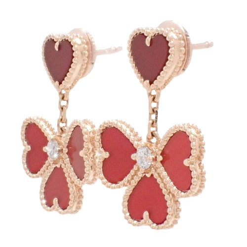 Sweet Heart Earrings, Carnelian/Diamond, Pink Gold (K18PG), Alhambra Swing.