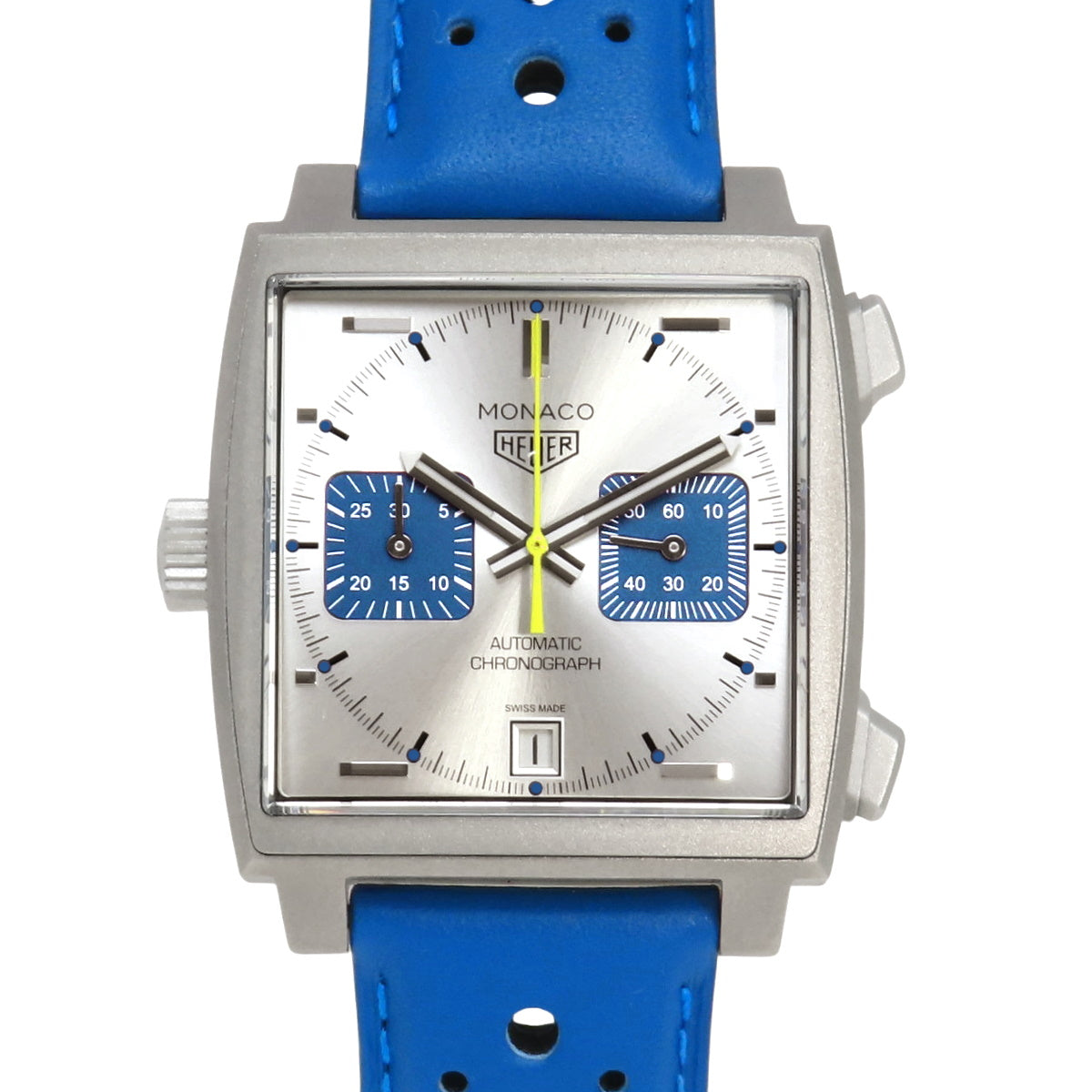 Monaco Chronograph Racing Blue CAW218C.FC6548 Titanium Automatic Watch, Silver/Blue, Purchased October 2023, with 2023 Warranty