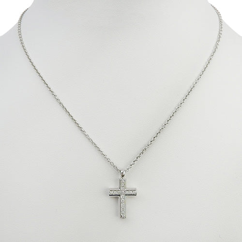 Latin Cross Diamond Necklace in 18K White Gold and WG.