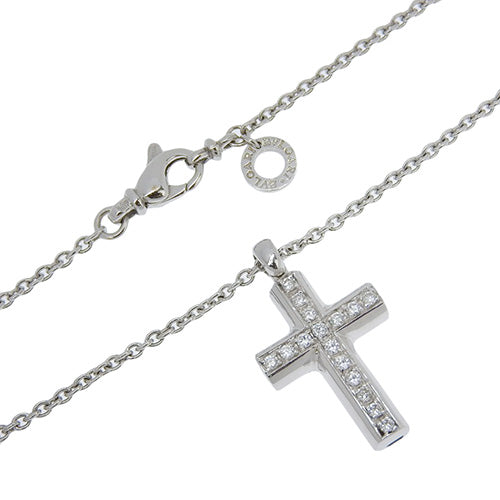 Latin Cross Diamond Necklace in 18K White Gold and WG.