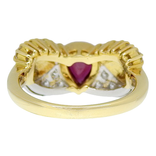 水滴形红宝石和钻石戒指,红宝石/钻石 R0.67/D0.59,K18 黄金(YG,Pt950 铂金)