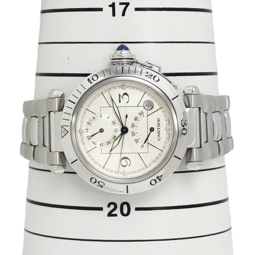 W31037H3 Pasha 38 GMT Power Reserve Stainless Steel Automatic White Blue Spinel