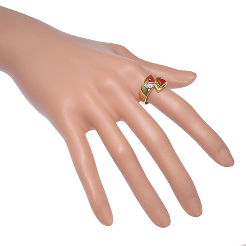 珊瑚钻石戒指 /D0.043 黄金 K18YG 铂金 Pt900 配饰珠宝