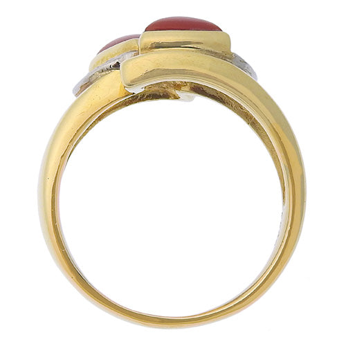 珊瑚钻石戒指 /D0.043 黄金 K18YG 铂金 Pt900 配饰珠宝