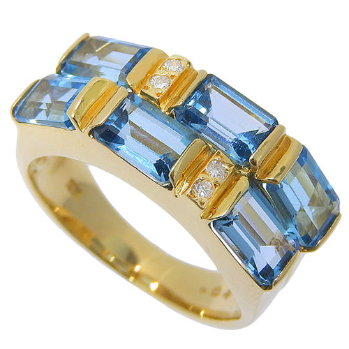 海蓝宝石和钻石戒指/D0.04 K18 黄金 YG