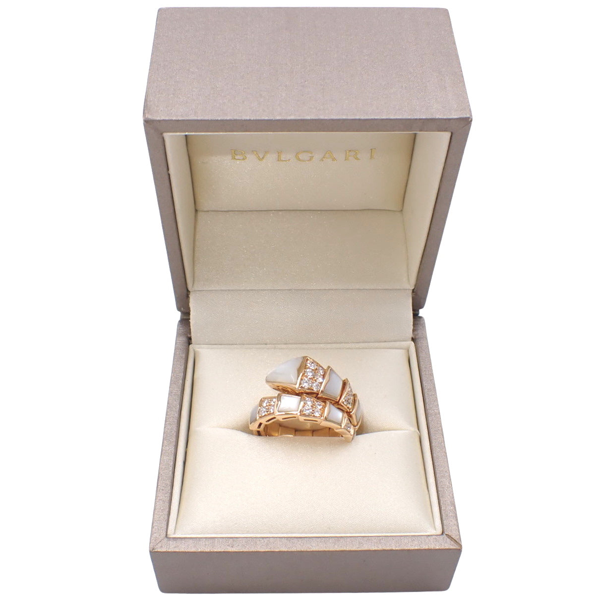 Serpenti Viper Ring, Mother of Pearl and Diamond, 350667, 18K Pink Gold, PG Mother of Pearl, Diamond, Size 10 (50)