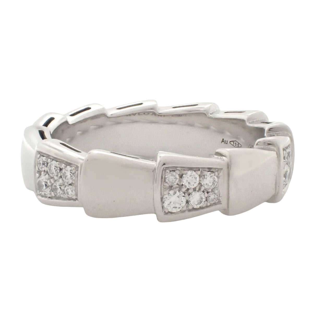 Serpenti Viper Ring with Diamonds in 18K White Gold and White Gold