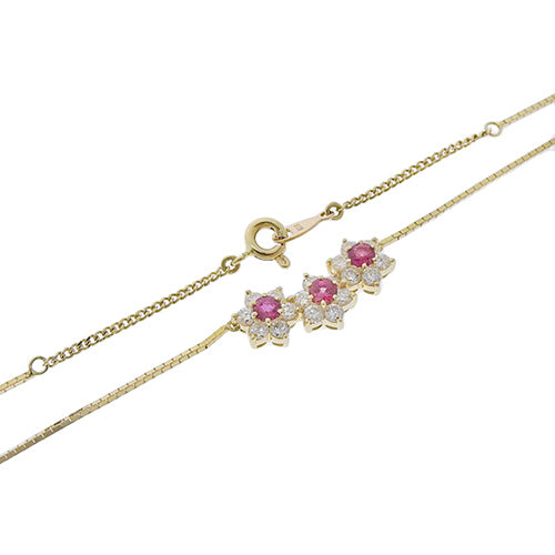 红宝石和钻石三排花项链 R0.57/D0.83 K18 黄金 YG