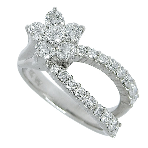 Diamond Flower Ring Diamond D0.90 K18 White Gold WG