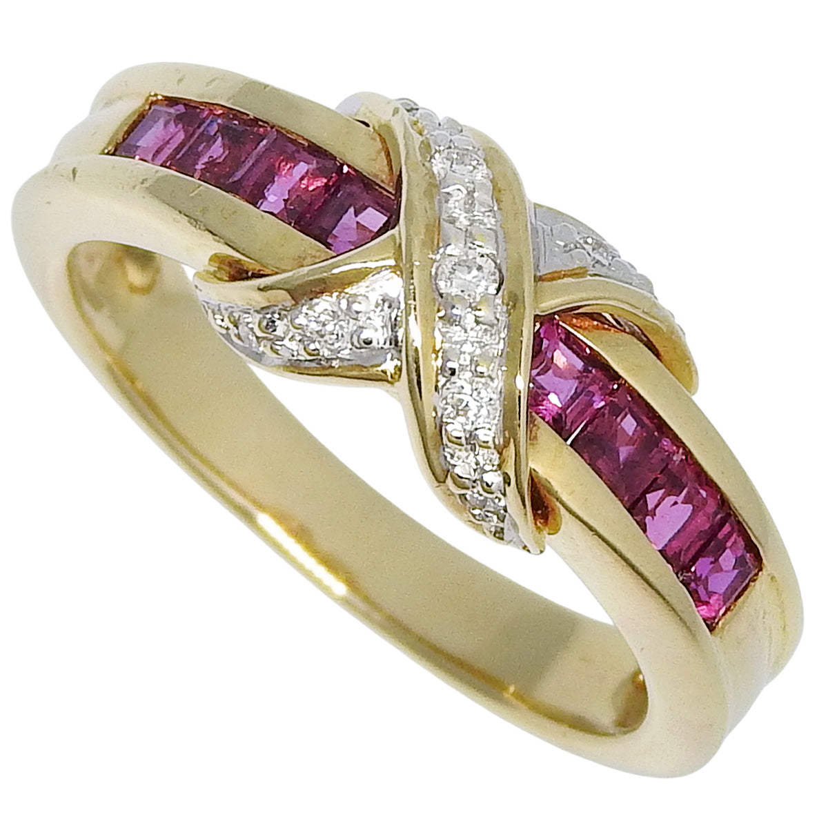 18K 黄金 (YG) 红宝石和钻石戒指