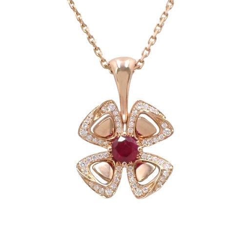 Fiorever 项链 钻石/红宝石 K18 粉红金 PG 花朵图案