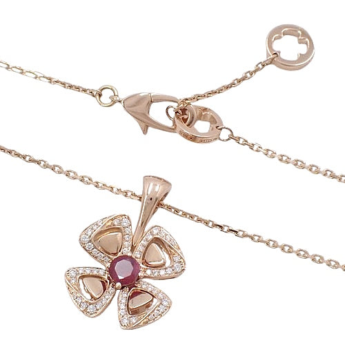 Fiorever Necklace Diamond/Ruby K18 Pink Gold PG Flower Motif