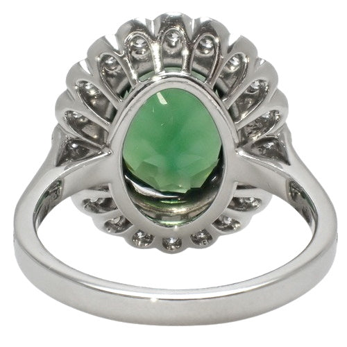 Green Tourmaline and Diamond Ring in Pt950 Platinum