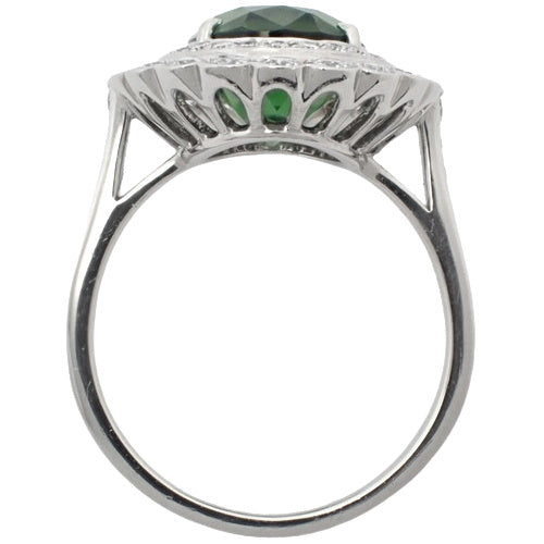 Green Tourmaline and Diamond Ring in Pt950 Platinum