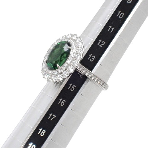 Green Tourmaline and Diamond Ring in Pt950 Platinum