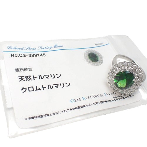 Green Tourmaline and Diamond Ring in Pt950 Platinum