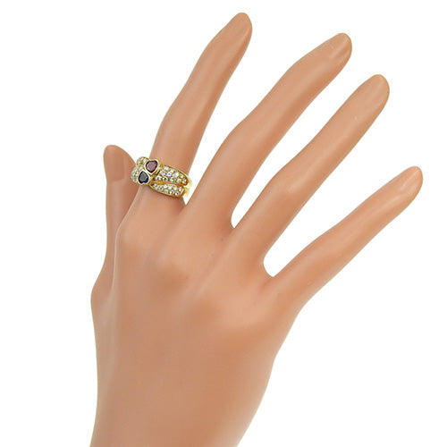 红宝石和蓝宝石心形戒指,D0.89/R0.40/S0.34,18K 黄金