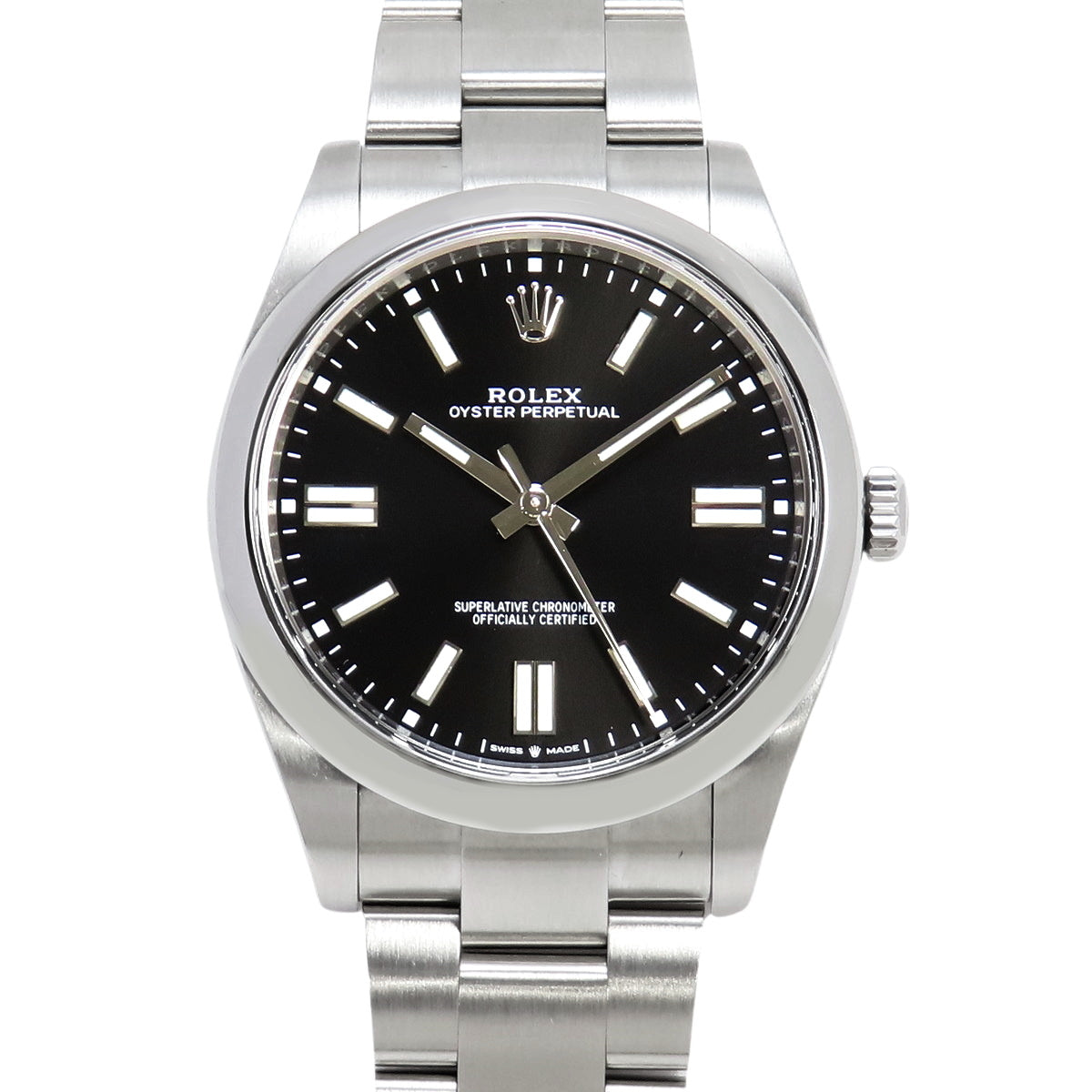124300 Oyster Perpetual SS, random serial number, automatic winding, black dial.