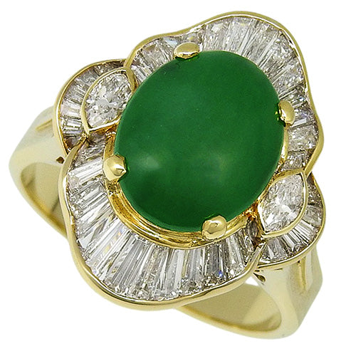 18K 黄金 (YG) 翡翠钻石戒指