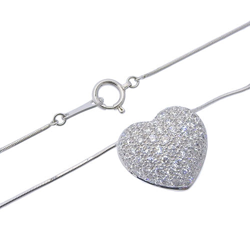 密镶钻石心形项链 D1.00 K18 白金 WG