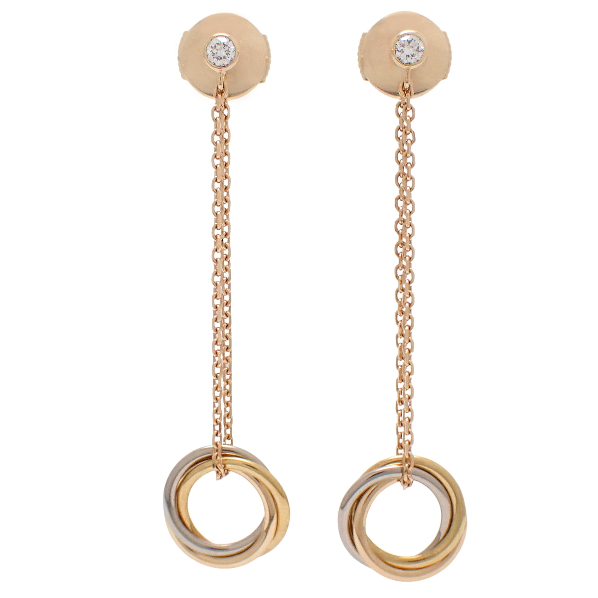 18K 黄金 (YG)、18K 粉金 (PG)、18K 白金 (WG) 钻石 Trinity 耳环