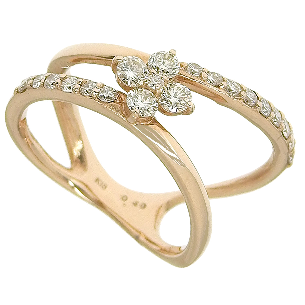 Double Diamond Ring D0.40 K18 Pink Gold PG Flower