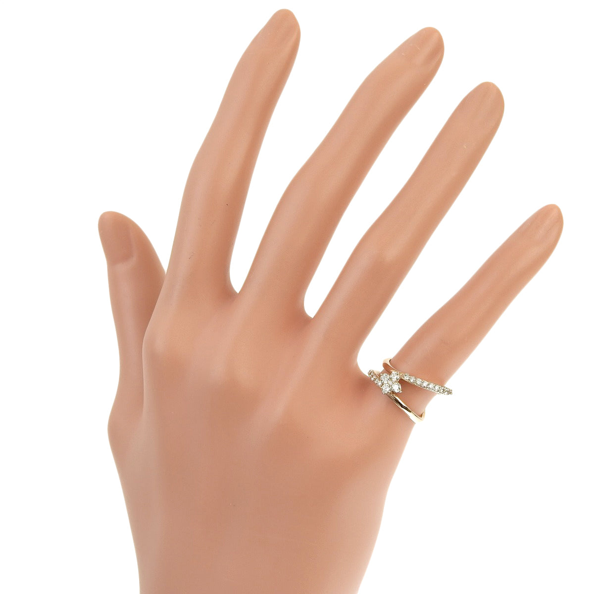 Double Diamond Ring D0.40 K18 Pink Gold PG Flower