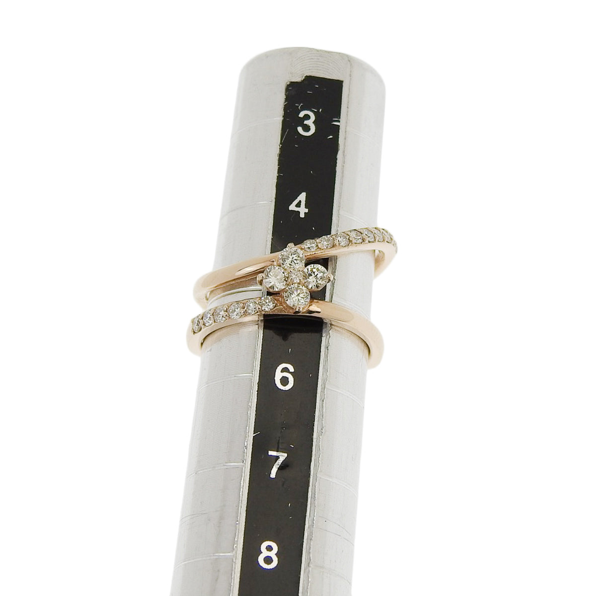 Double Diamond Ring D0.40 K18 Pink Gold PG Flower