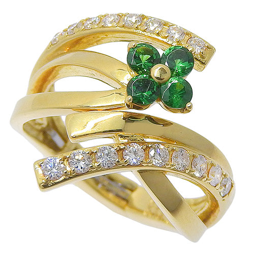 Garnet and Diamond Flower Ring D0.31/G0.30 in 18K Yellow Gold (YG)