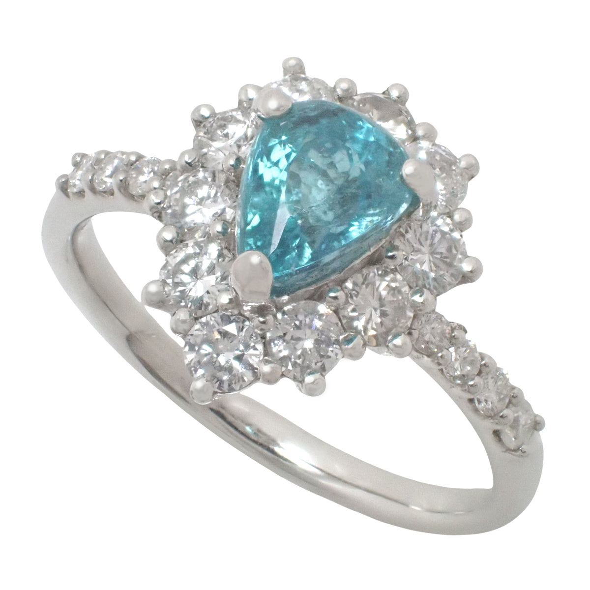 帕拉伊巴碧玺和钻石泪滴形戒指,PAT1.05/D0.70,Pt950铂金,泪滴