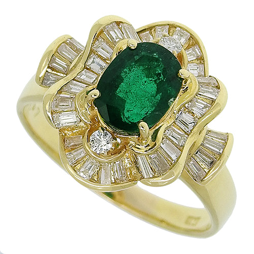 Emerald and Diamond Ring E1.32/D0.67 K18 Yellow Gold YG