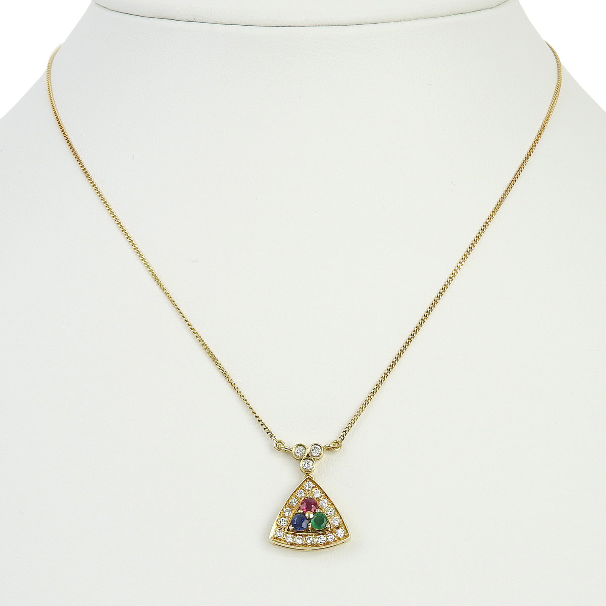 钻石多石项链 R0.17/S0.17/E0.13/D0.33 K18 黄金 YG 三角形