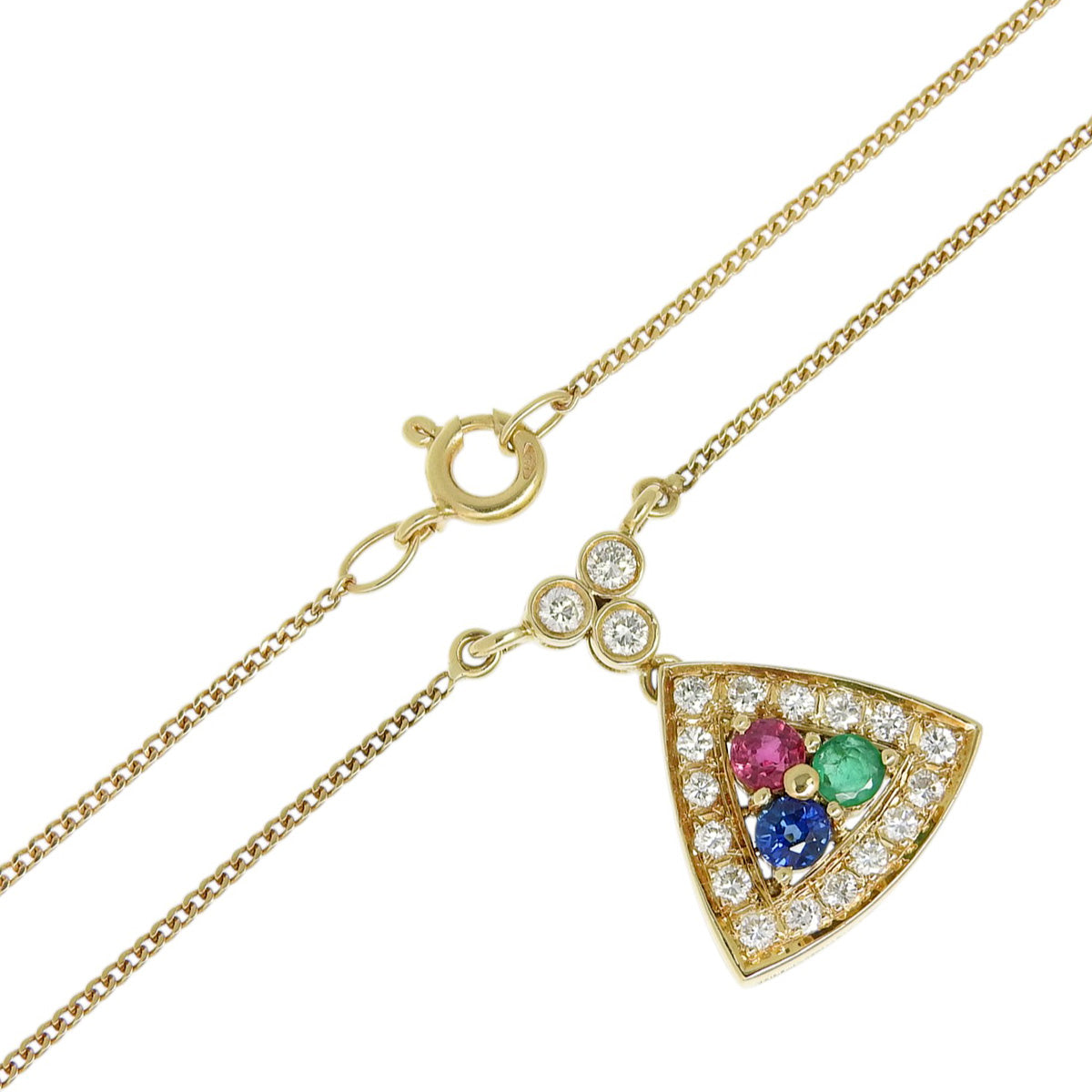 钻石多石项链 R0.17/S0.17/E0.13/D0.33 K18 黄金 YG 三角形