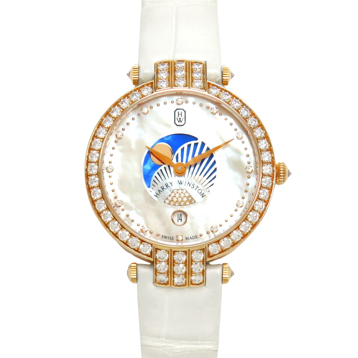 PRNQMP36RR001 Premiere Moon Phase PG/Alligator Quartz White Diamond Bezel