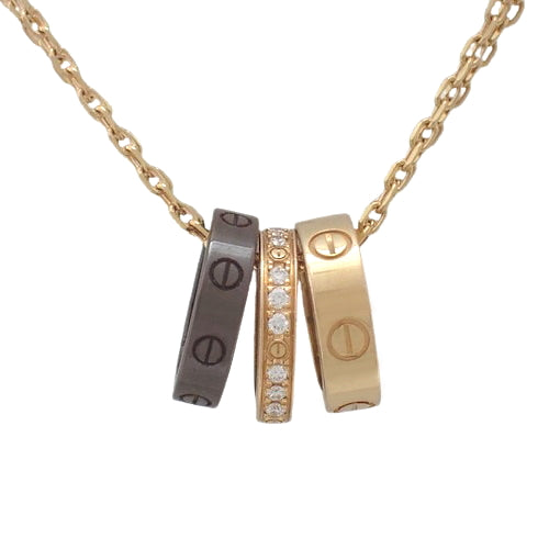 Love Three Hoop Necklace Diamond K18 Pink Gold PG Ceramic