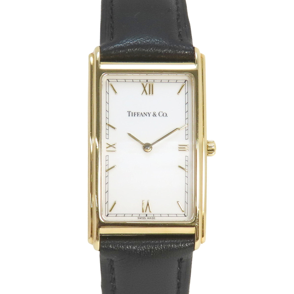 Rectangular YG/Leather Quartz White
