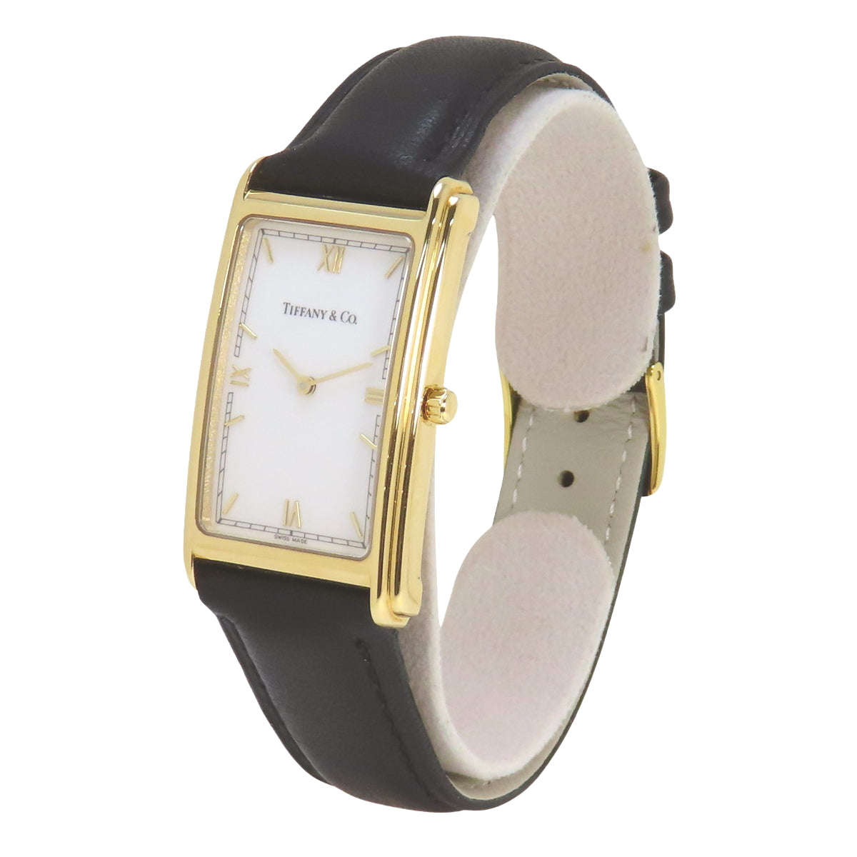 Rectangular YG/Leather Quartz White