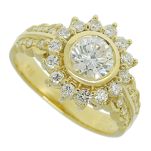 Diamond ring D0.70,0.40 K18 yellow gold YG sunflower motif