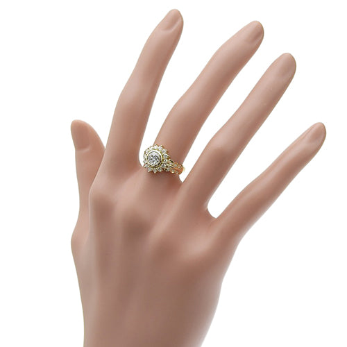 Diamond ring D0.70,0.40 K18 yellow gold YG sunflower motif
