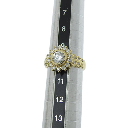 钻石戒指 D0.70,0.40 K18 黄金 YG 向日葵图案